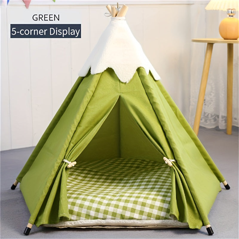 NNETM Wooden Cat Villa Tent with Bed