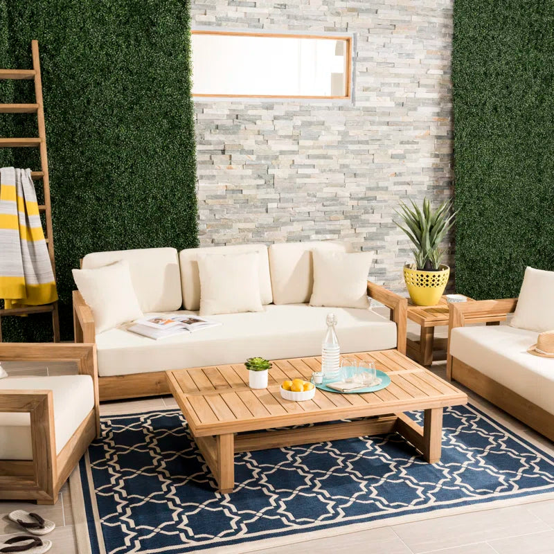 Solid Teak Weatherproof Outdoor Seating Set With Cushions-2