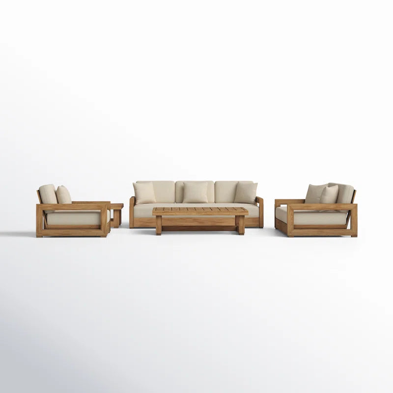 Solid Teak Weatherproof Outdoor Seating Set With Cushions-0
