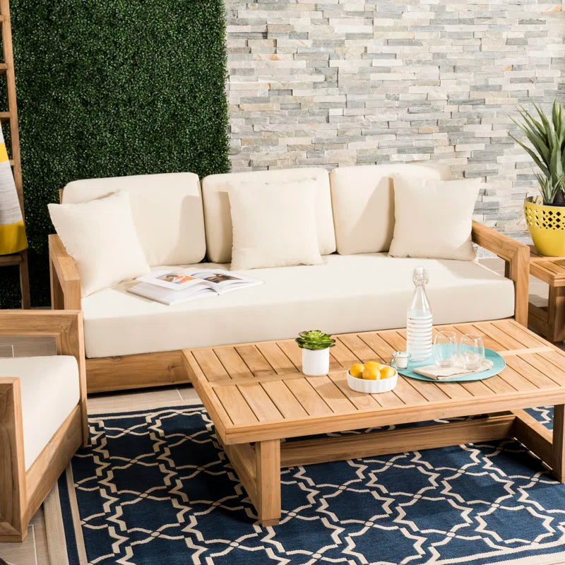 Solid Teak Weatherproof Outdoor Seating Set With Cushions-3