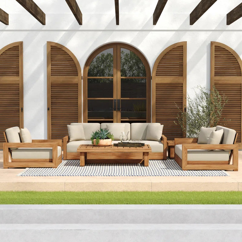 Solid Teak Weatherproof Outdoor Seating Set With Cushions-1